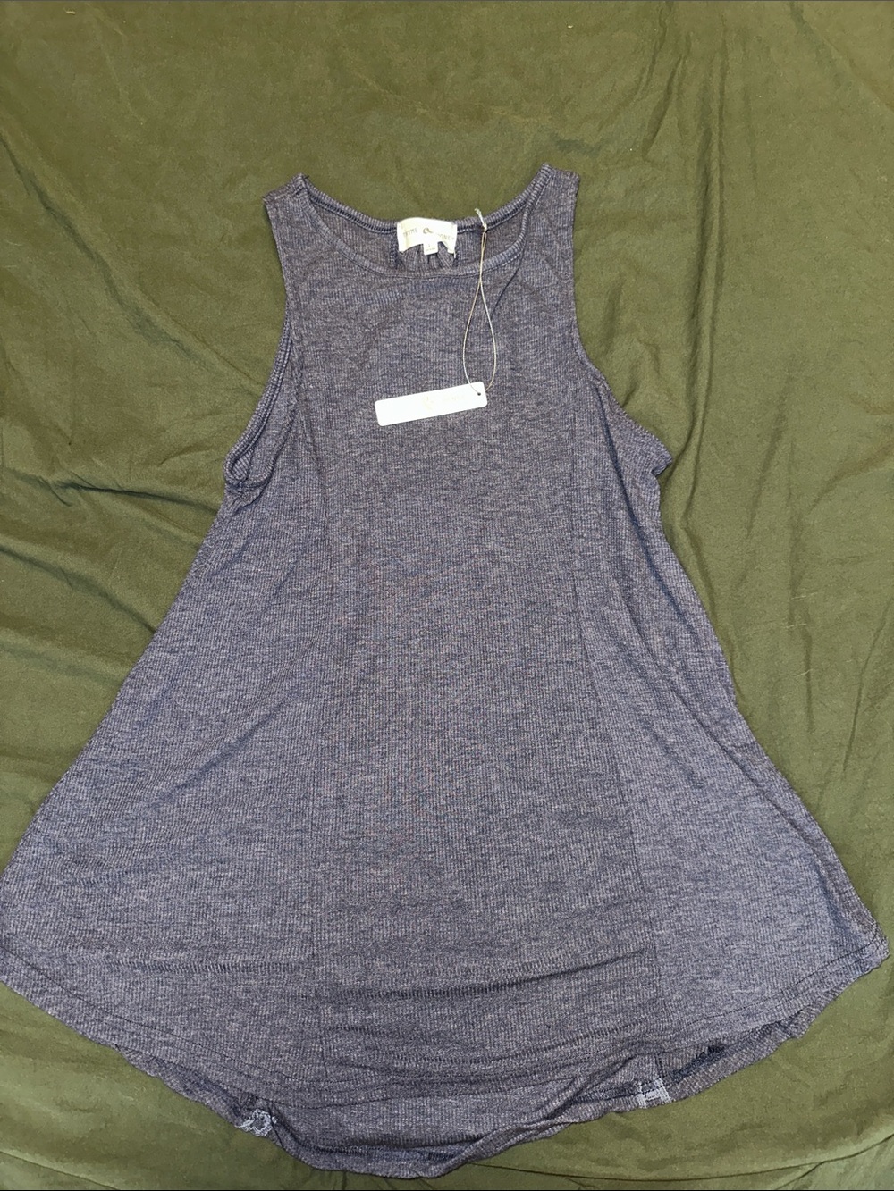 Relaxed Ribbed Tank Top - Heathered Navy